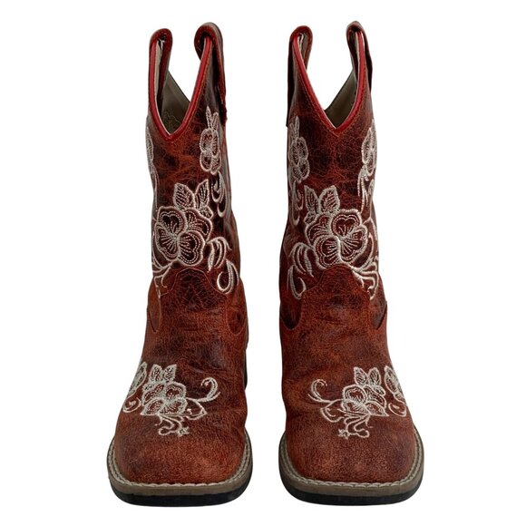 Shyanne Red Leather Western Embroidered Floral Cowboy Boots Girls Youth 12D EUC - Picture 2 of 9